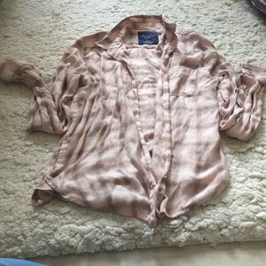Pink and White Plaid American Eagle Long Sleeve